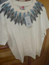 馬登工裝 印第安羽毛印花T恤男夏季重磅純棉圓領(lǐng)短袖寬松半袖上衣秋季 米白色 XL 曬單實(shí)拍圖