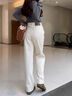 美思源白色直筒牛仔褲女款秋冬2025新款杏色高腰拖地褲加絨闊腿褲 米杏色長(cháng)褲加厚絨 L 【110-120斤】 曬單實(shí)拍圖