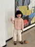 幼歌（YOUGE）春新品嬰幼兒純棉手工鉤花清新毛衣長(cháng)袖中小童圓領(lǐng)開(kāi)衫 煙灰粉 100 cm 曬單實(shí)拍圖