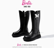 芭比兒童靴子女童長(cháng)靴秋冬英倫風(fēng)兒童靴子女童高筒靴DA6675 黑色 34 曬單實(shí)拍圖