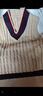 馬登工裝 復古lvy針織V領(lǐng)毛衣背心男秋季學(xué)院風(fēng)撞色立體絞花無(wú)袖馬甲 卡其 XL 曬單實(shí)拍圖