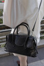 ROSELESSROSE回聲echo系列設計師款波士頓植鞣牛皮斜挎腋下 夜幕黑 曬單實(shí)拍圖