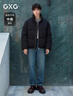 GXG男裝 格紋肌理面包服保暖厚外套雙色短款羽絨服 黑色 175/L 曬單實(shí)拍圖