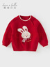 戴維貝拉女童毛衣可愛(ài)套頭衫秋冬寶寶卡通紅色針織衫兒童新年服 曬單實(shí)拍圖