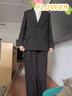 MOVK黑色西裝外套女士小個(gè)子大學(xué)生職業(yè)面試正裝高級休閑西服套裝 黑色(四?？畚餮b+直筒西褲) 更多人購買(mǎi) 送腰帶 S  (91-105斤) 曬單實(shí)拍圖