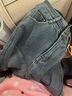 逸陽(yáng)（ESE-Y）加絨寬邊九分直筒牛仔褲女小個(gè)子2025年冬季新款褲子 深藍色 26 曬單實(shí)拍圖