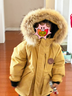 鴨鴨兒童羽絨服2025冬季新款男女童毛領(lǐng)連帽中大童加厚保暖外套HR 姜黃色（毛領(lǐng)） 120 曬單實(shí)拍圖