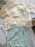 JIOESC自帶胸墊睡衣女夏季2025新款純棉一體套裝初夏天女士家居服汗蒸服 杏色英文熊藍褲 帶胸墊不跑杯 XL （適合166-170） 曬單實(shí)拍圖
