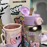 BEMEGA淘布丁純鈦兒童保溫杯女孩男孩吸管水杯子小學(xué)生上學(xué)專(zhuān)用便攜水壺 淘氣紫-結晶款(內外純鈦+細絨杯套+一蓋三飲) 曬單實(shí)拍圖
