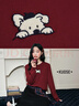 闊色紅色小狗刺繡毛衣女2025秋冬季新款圣誕氛圍感內搭打底針織衫 紅色 L 曬單實(shí)拍圖