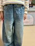 左西女童牛仔褲兒童彎刀褲春裝褲子2026新款女孩大童長(cháng)褲 牛仔色 130 曬單實(shí)拍圖