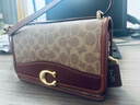 蔻馳（COACH）女士時(shí)尚經(jīng)典皮質(zhì)輕奢單肩斜挎包小方包 卡其色配紅棕色CQ668B4NQ4 曬單實(shí)拍圖