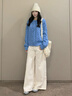 鹿依檸休閑褲女裝套裝2026春秋新款韓系獨特漂亮巨好看馬甲闊腿褲三件套 藍色上衣+白色褲子 M 曬單實(shí)拍圖
