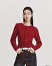 森馬（Semir）騏驥紅色毛衣女短款假兩件上衣26新蕾絲下擺兩穿內搭109126106001 曬單實(shí)拍圖