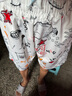 曼迪尚美式花短褲男士夏季寬松直筒沙灘褲青少年潮牌五分褲薄款中褲 白色 L 曬單實拍圖