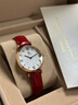 DK女士手表女白貝石英表七夕情人節生日新年本命年禮物送女友送老婆 幻彩白貝-順圣紅皮帶 32mm 曬單實(shí)拍圖