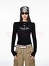 ICH MODE美式十字架正肩長(cháng)袖T恤女春夏新款內搭修身顯瘦一字肩上衣 黑色 L 曬單實(shí)拍圖