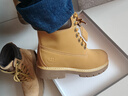 紅蜻蜓大黃靴秋季新款女鞋厚底馬丁靴復古英倫機車(chē)靴短筒靴WTC35473 黃色 38 曬單實(shí)拍圖