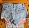 UR2025秋季新款女裝休閑撞色花邊毛須裝飾牛仔短褲UYY850192 曬單實(shí)拍圖
