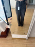 CHUU蕾絲拼接牛仔褲女2025年冬季新品磨白貓須磨破高腰直筒褲長(cháng)褲 黑色 25 曬單實(shí)拍圖