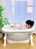 奔麥泡澡桶成人洗澡桶盆嬰兒游泳桶家用折疊浴缸兒童洗澡神器寶寶浴桶 （免安裝 加厚）1.02米折疊浴缸 曬單實(shí)拍圖