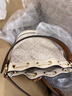 湯麗柏琦（Tory Burch）T MONOGRAM 單肩手提斜挎包TB女包 提花斜挎水桶包 80534-254 杏仁白色 小號 曬單實(shí)拍圖