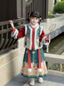 安妮優(yōu)兒（Anneyol）漢服女童冬季2025新款兒童國風(fēng)冬裝拜年服古風(fēng)加絨加厚古裝馬面裙 紅色套裝【上衣+裙子】 130 曬單實(shí)拍圖