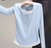 班尼路S&K系列打底衫女裝長(cháng)袖t恤女秋冬季新款假兩件潮流上衣服修身秋衣 麻灰#純色 【柔軟親膚】 XL 曬單實(shí)拍圖