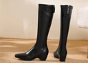 妙麗（Millies）高級羊皮顯瘦不過(guò)膝高筒靴加絨長(cháng)靴女顯腿直超模長(cháng)筒靴 黑色 36 曬單實(shí)拍圖