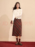 香影新年戰袍紅色復古格子半身裙女2026春裝新款中長(cháng)仿毛呢a字裙 套裝 上衣+半身裙 M 曬單實(shí)拍圖