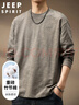 JEEP SPIRIT吉普刺繡竹節棉長(cháng)袖T恤男秋冬季日系復古寬松打底衫男 卡其 3XL 曬單實(shí)拍圖