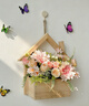 壁掛花器墻面裝飾品假仿真花客廳房間電視背景墻上綠植小掛件遮丑 瑪格麗特大麗花粉色+木質(zhì)小房子【送掛鉤、燈串、蝴蝶 曬單實(shí)拍圖