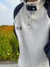 LDBE撞色立領(lǐng)插肩袖衛衣女秋冬加絨加厚美式復古學(xué)院風(fēng)休閑長(cháng)袖上衣潮 白灰色【春秋薄款】 2XL 140-160斤 曬單實(shí)拍圖