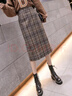 皮爾卡丹毛呢半身裙女秋冬季2025年新款格子包臀裙中長(cháng)款高腰顯瘦a字裙子 卡其格子 M 合適96-107斤 曬單實(shí)拍圖