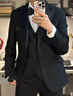 花花公子（PLAYBOY）西服外套男輕熟風(fēng)套裝修身單西休閑商務(wù)正裝職業(yè)加大碼伴郎西裝 黑色兩扣西服+領(lǐng)帶 XL 曬單實(shí)拍圖