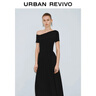 UR2025秋季新款女裝氣質(zhì)斜肩領(lǐng)修身小黑裙連衣裙UWM750113 黑色 XS 曬單實(shí)拍圖