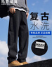 馬克華菲牛仔褲男士秋冬季美式高街百搭復古直筒闊腿長(cháng)褲 黑色加絨  3XL 曬單實(shí)拍圖