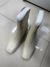 百田森舒軟羊皮時(shí)裝靴女2024秋冬款方頭白色短筒靴粗跟靴子 米白色 36  曬單實(shí)拍圖