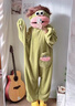 另約大嘴怪睡衣女秋冬季珊瑚絨加厚情侶保暖連體衣睡袍搞怪丑萌家居服 綠色大嘴怪 XL 曬單實(shí)拍圖