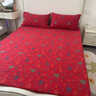 唐裔純棉雙層紗紅色百福床單單件全棉結婚帶福字被單床笠罩床墊套床蓋 紅百?！救揠p層紗面料】 床單三件套240x245cm+枕套一對 曬單實(shí)拍圖
