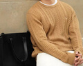 哈吉斯（HAZZYS）男裝 秋冬款休閑絞花毛衣圓領(lǐng)棉/羊毛混紡針織衫男ABYZD0CCX30 卡其色KK L （175/96A 48） 曬單實(shí)拍圖