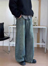 卡圖弛美式復古解構彎刀牛仔褲男秋冬季cleanfit寬松休閑直筒闊腿長(cháng)褲子 復古藍 XL 【建議130-150斤】寬松版，建議拍小一碼 曬單實(shí)拍圖