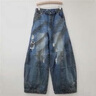 Homlean街頭復古牛仔褲男春夏小眾潮流美式百搭水洗長(cháng)褲子05復古藍L 曬單實(shí)拍圖