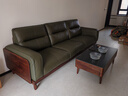 源氏木語(yǔ)實(shí)木真皮沙發(fā)客廳黑胡桃木直排沙發(fā)頭層牛皮沙發(fā) 2.95米墨綠色 曬單實(shí)拍圖
