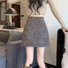 喬詩(shī)彤毛呢半身裙女春夏新款氣質(zhì)法式復古亮片短裙a字顯瘦高腰包臀裙子 亮片灰色 M 曬單實(shí)拍圖