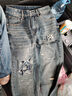 潮天士美式復古破洞補丁牛仔褲男潮牌設計感個(gè)性春秋季長(cháng)褲子寬松直筒潮 藍色 28 【90-110斤】 曬單實(shí)拍圖