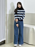 Teenie Weenie小熊女裝毛針織衫26年春季新款青春活力條紋圓領(lǐng)開(kāi)衫 藏青色 S 曬單實(shí)拍圖