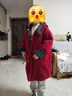 G.duck小黃鴨女童紅色加絨呢子大衣外套冬裝兒童加厚新年拜年服中長(cháng)款潮 紅色 150 cm 曬單實(shí)拍圖