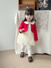 英氏（YEEHOO）嬰幼兒分體套裝女寶可愛(ài)紗裙蛤套春秋長(cháng)袖假兩件上衣時(shí)髦紅色童裝 紅白 90 cm 曬單實(shí)拍圖