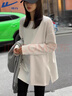 回力長(cháng)袖t恤女秋裝2026新款純棉白色內搭打底衫正肩寬松休閑開(kāi)叉上衣 曬單實(shí)拍圖